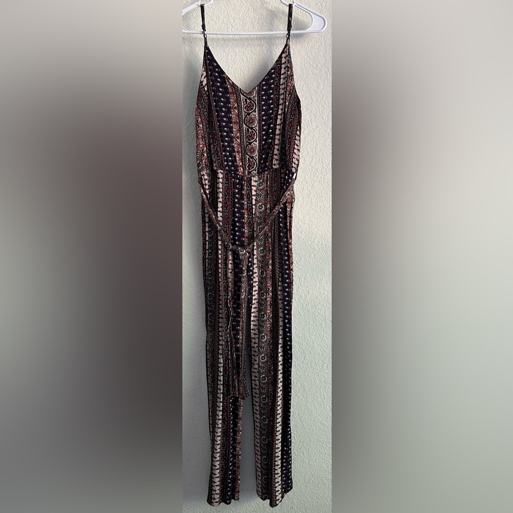 Forever 21 Black Navy and Red Patterned Jumpsuit